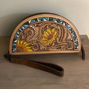 Tooled Sunflower Leather American Darling Taco Bag